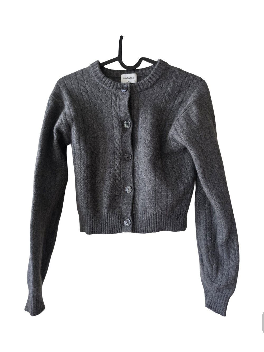Sunday Best Dark Gray Cable-Knit Button-Front Cardigan